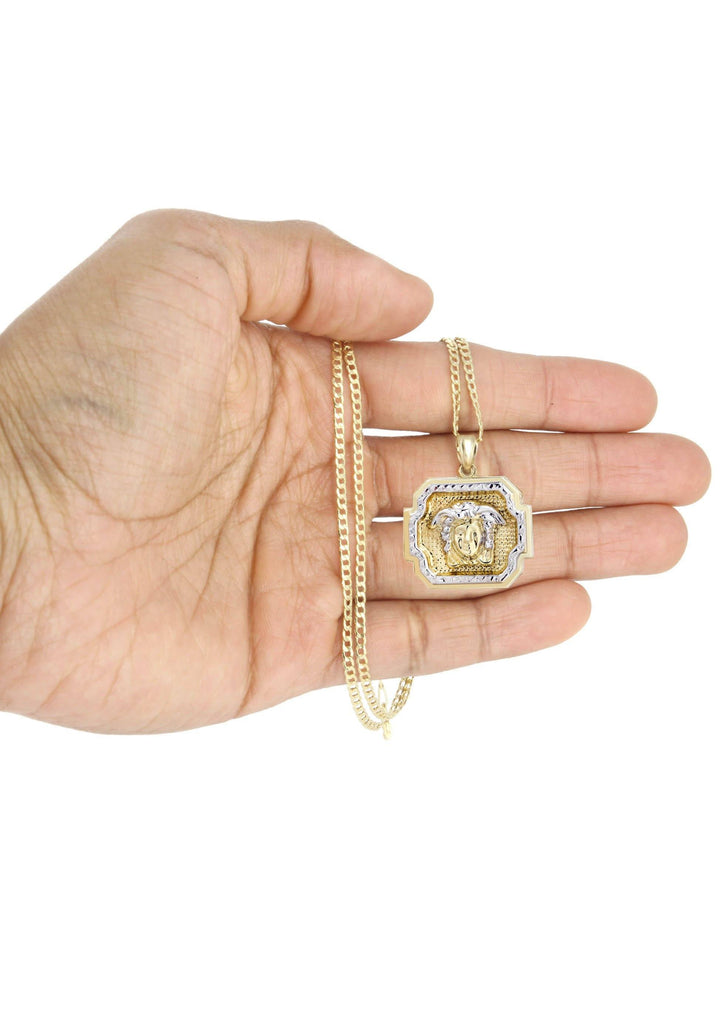 10K Gold Cuban Link Chain & Gold Versace Style Pendant | 3.95 Grams chain & pendant FROST NYC 