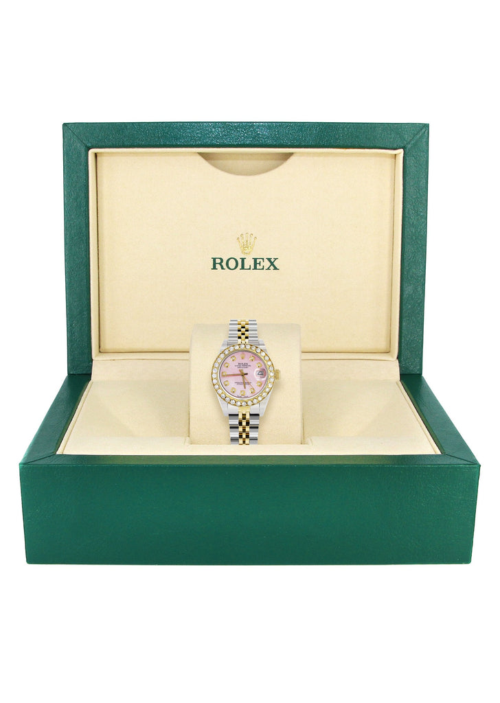 Womens Diamond Gold Rolex Watch | 1 Carat Bezel | 26Mm | Light Pink Pearl Dial | Jubilee Band women custom rolex MANUFACTURER 11 