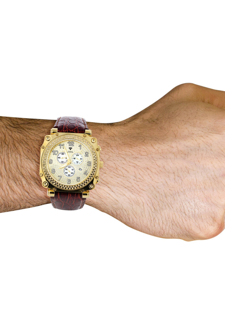 Mens Yellow Gold Tone Diamond Watch | Appx. 1.25 Carats MENS GOLD WATCH FROST NYC 