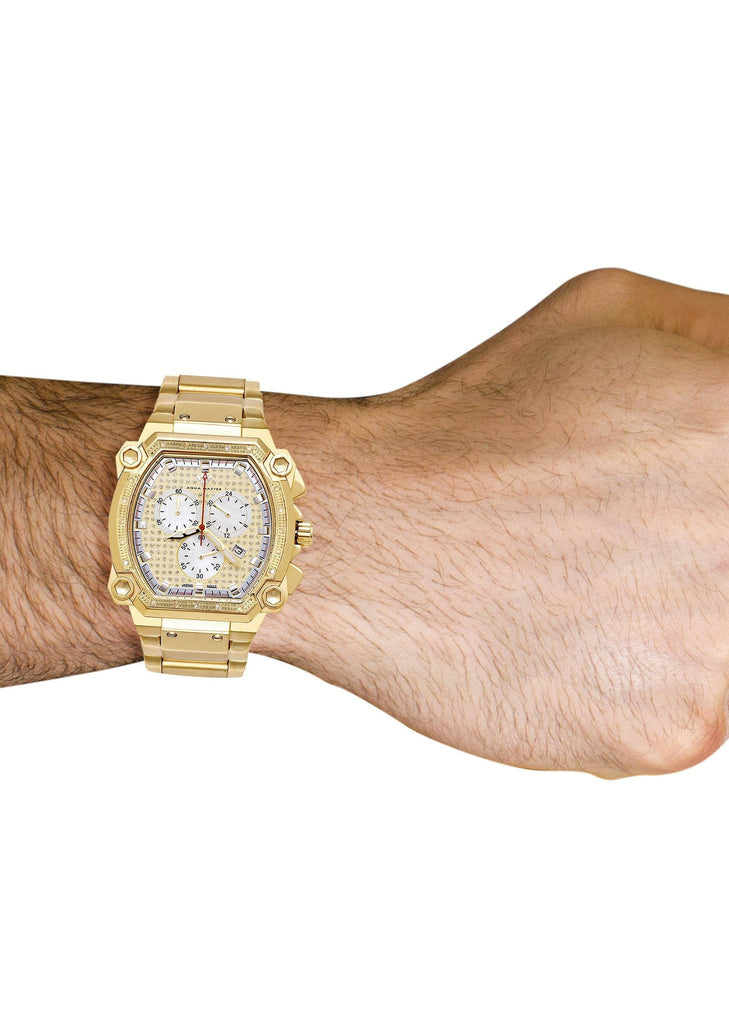 Mens Yellow Gold Tone Diamond Watch | Appx. 0.21 Carats MENS GOLD WATCH FROST NYC 