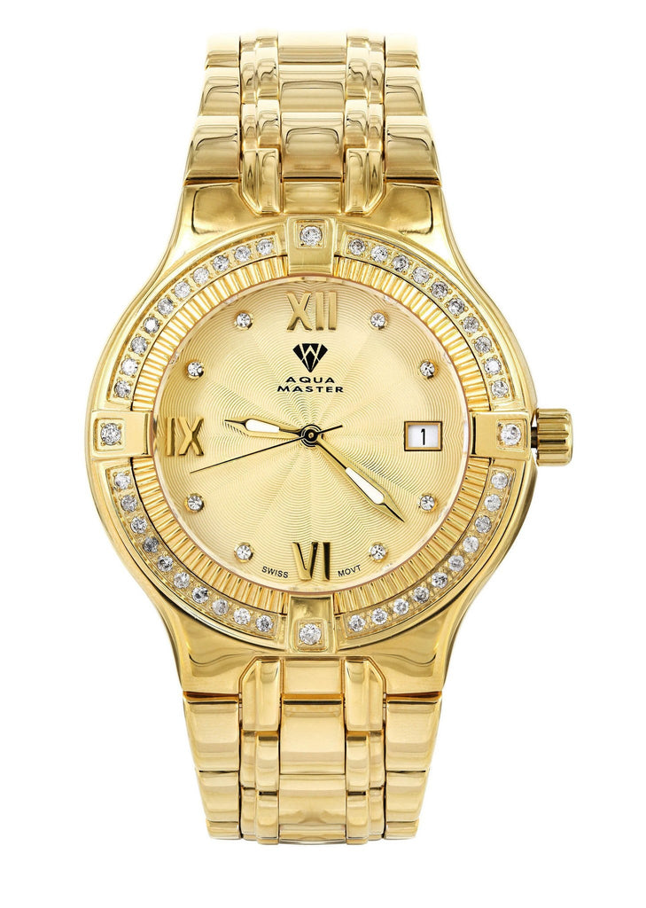 Mens Yellow Gold Tone Diamond Watch | Appx. 1.04 Carats MENS GOLD WATCH FROST NYC 