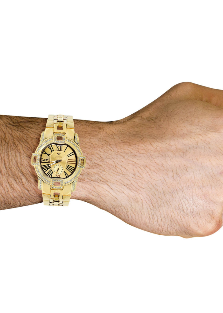 Mens Yellow Gold Tone Diamond Watch | Appx. 1.76 Carats MENS GOLD WATCH FROST NYC 