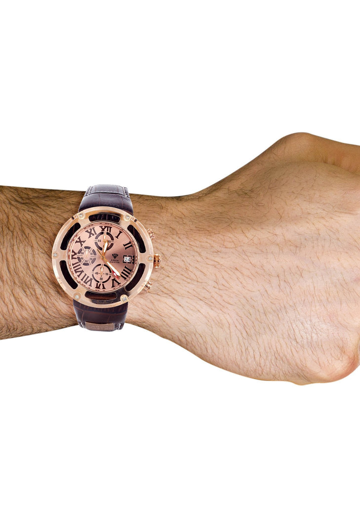 Mens Rose Gold Tone Diamond Watch | Appx. 0.24 Carats MENS GOLD WATCH FROST NYC 
