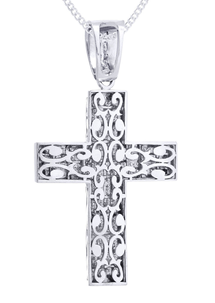 14 White Gold Cross Diamond Pendant & Cuban Chain | 11.25 Carats Diamond Combo FROST 