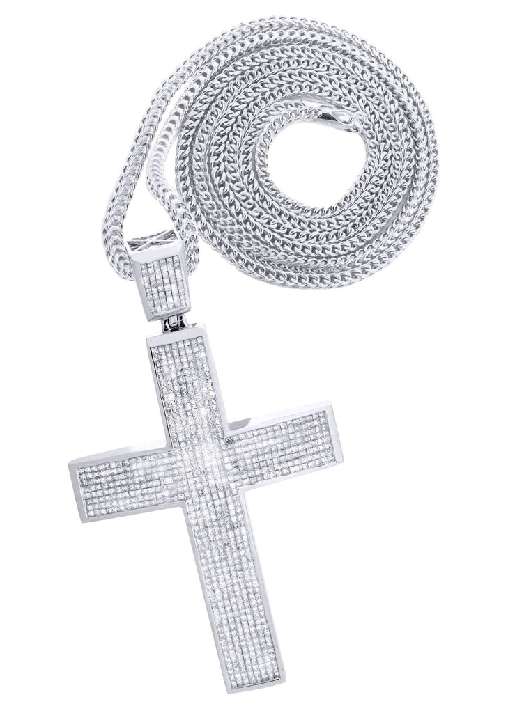 14 White Gold Cross Diamond Pendant & Franco Chain | 18.92 Carats Diamond Combo FROST 