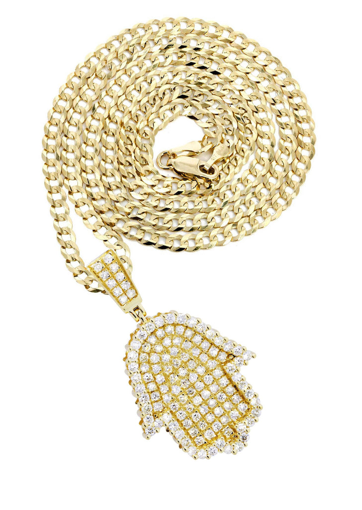 10K Yellow Gold Hamsa Pendant & Cuban Chain | 2.02 Carats diamond combo FrostNYC 
