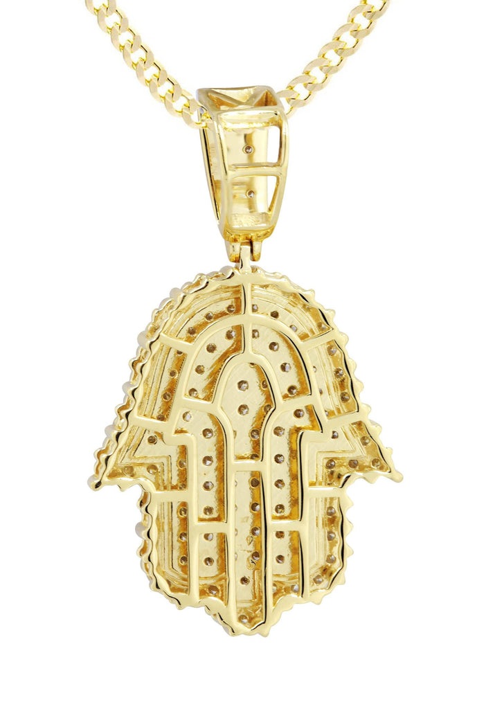 10K Yellow Gold Hamsa Pendant & Cuban Chain | 2.02 Carats diamond combo FrostNYC 