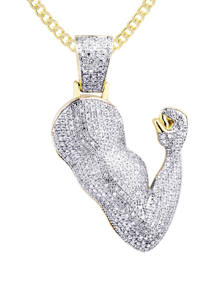 10K Yellow Gold Muscle Arm Pendant & Cuban Chain | 0.97 Carats diamond combo FrostNYC 