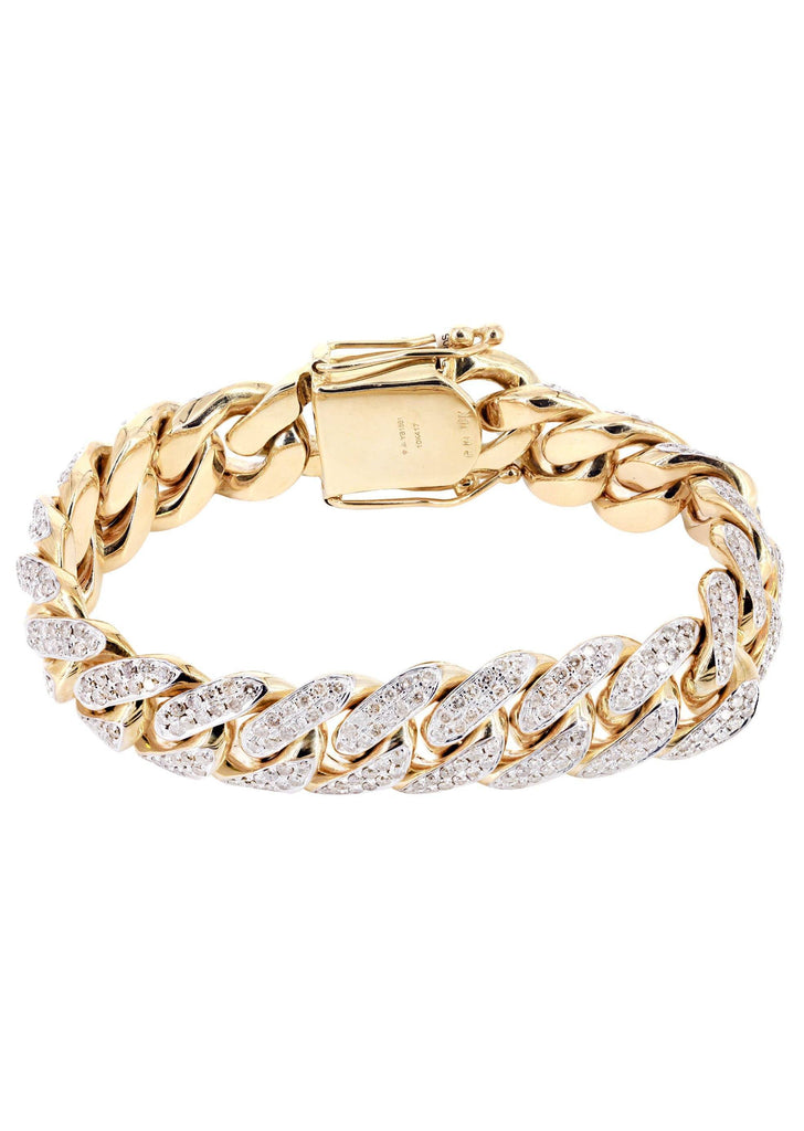 Iced Out Diamond Miami Cuban Link Bracelet 10K Yellow Gold Men's Gold Bracelets MANUFACTURER 1 