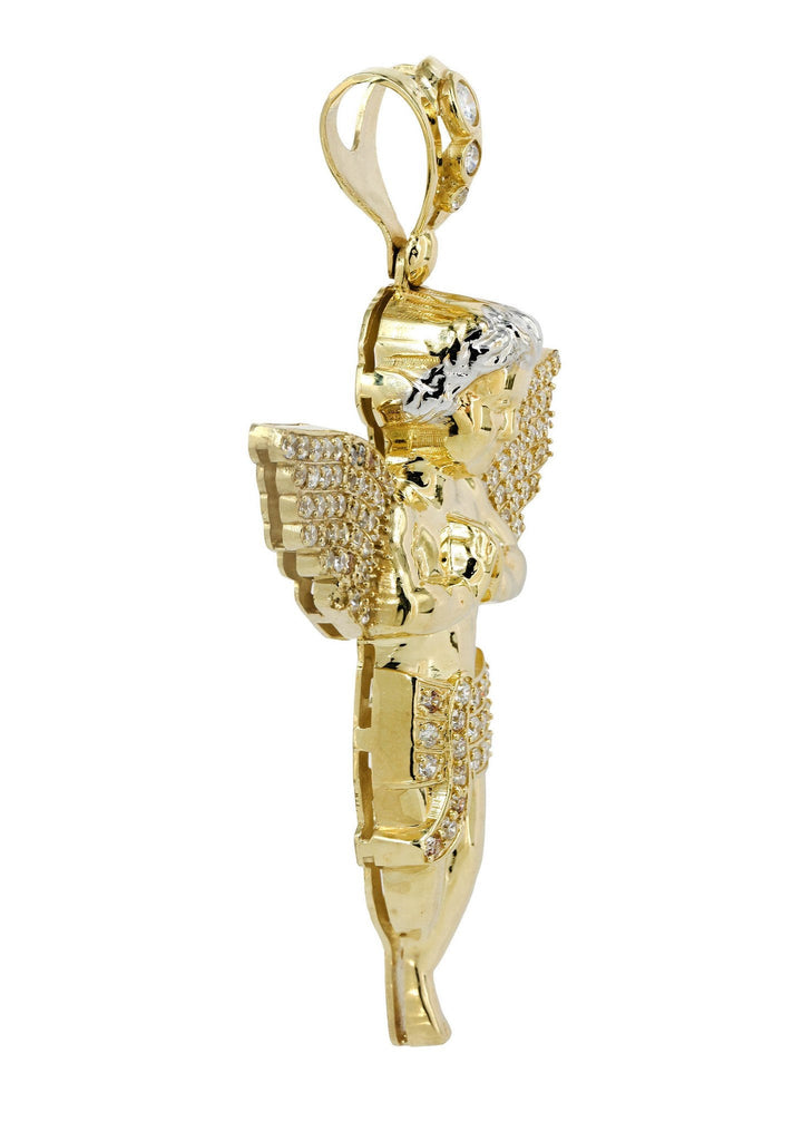 Big Angel & Cz 10K Yellow Gold Pendant. | 41.3 Grams MEN'S PENDANTS FROST NYC 