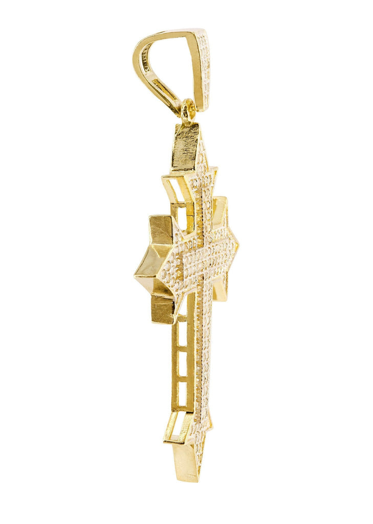 Medium Cross & Cz 10K Yellow Gold Pendant. | 5.3 Grams MEN'S PENDANTS FROST NYC 