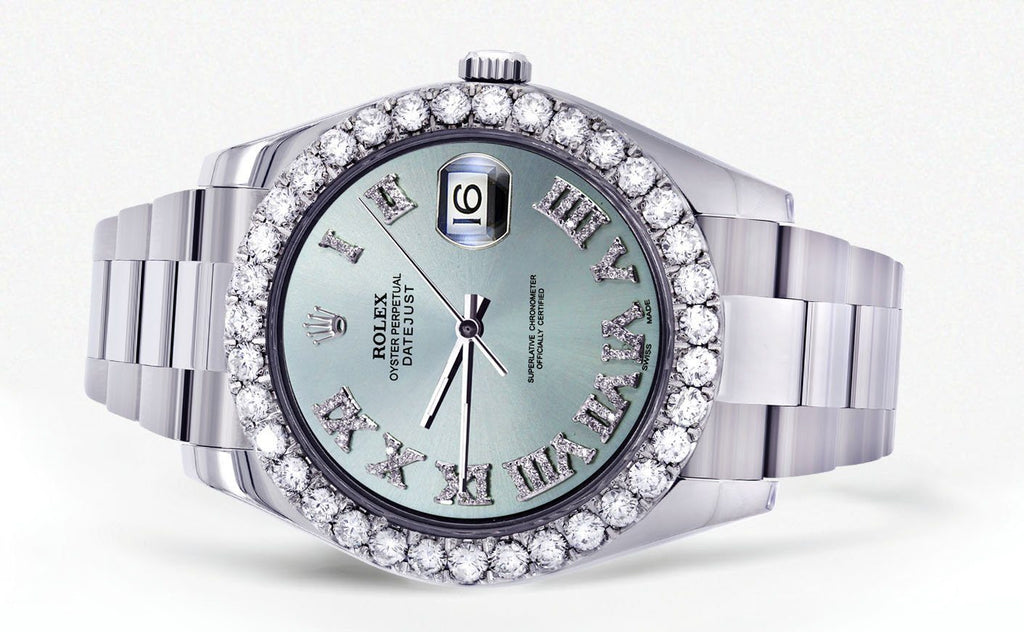 Rolex Datejust II Watch | 41 MM | Custom Light Blue Diamond Roman Dial | Oyster Band CUSTOM ROLEX FROST NYC 