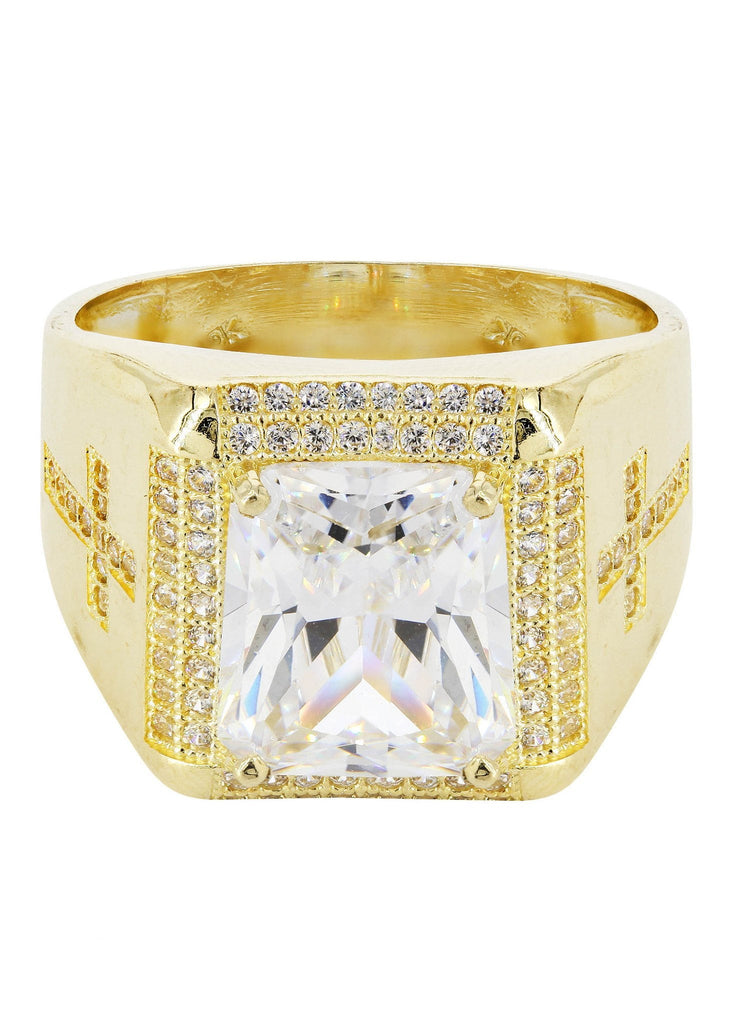 Rock Crystal & Cz 10K Yellow Gold Mens Ring. | 11.8 Grams MEN'S RINGS FROST NYC 