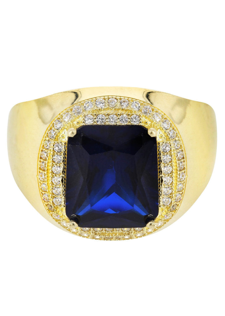 Sapphire & Cz 10K Yellow Gold Mens Ring. | 9 Grams MEN'S RINGS FROST NYC 