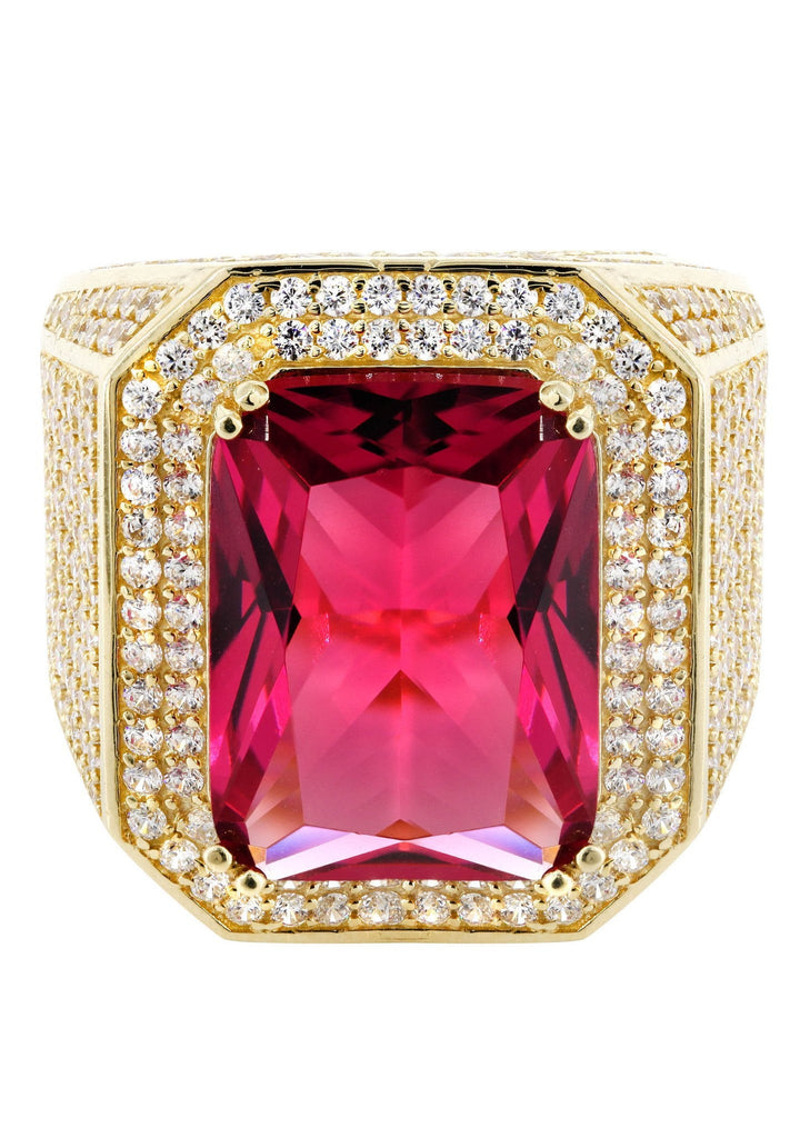 Ruby & Cz 10K Yellow Gold Mens Ring. | 22.1 Grams MEN'S RINGS FROST NYC 