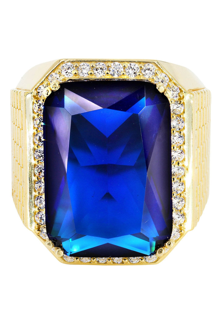 Sapphire & Cz 10K Yellow Gold Mens Ring. | 23.1 Grams MEN'S RINGS FROST NYC 