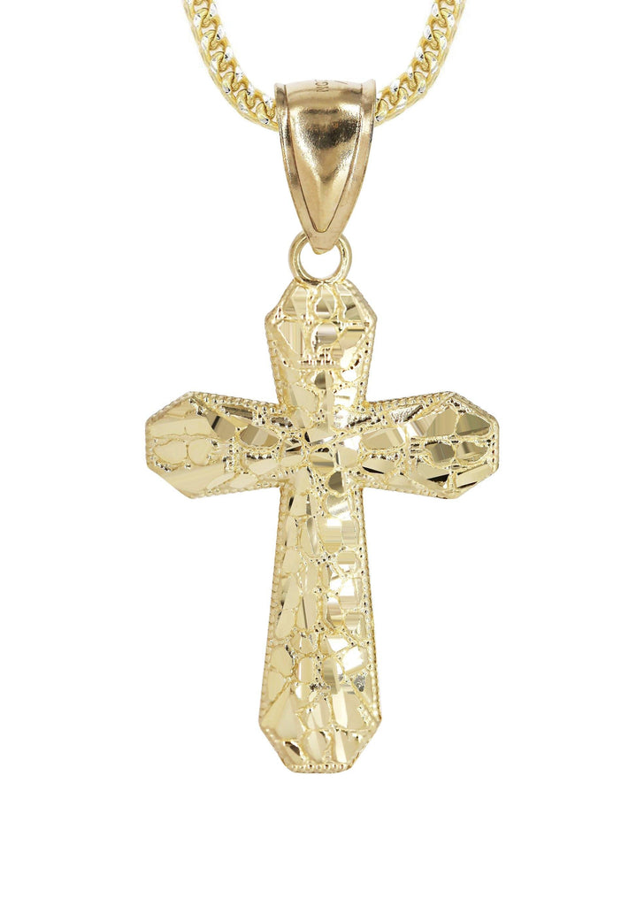10K Yellow Gold Franco Chain & Nugget Cross Pendant | Appx. 12.7 Grams chain & pendant FrostNYC 