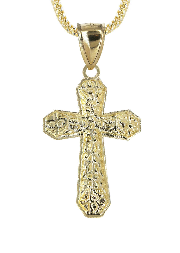 10K Yellow Gold Franco Chain & Nugget Cross Pendant | Appx. 12.7 Grams chain & pendant FrostNYC 