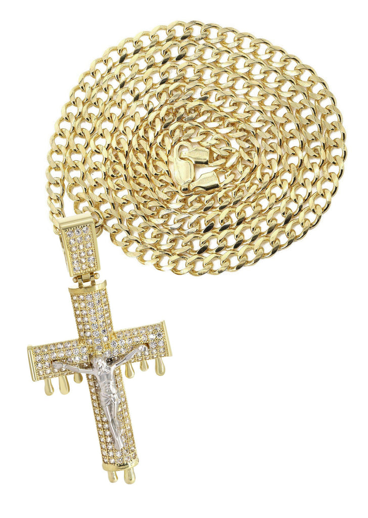 10K Yellow Gold Cuban Chain & Melting Crucifix Pendant | Appx. 15.6 Grams chain & pendant FrostNYC 
