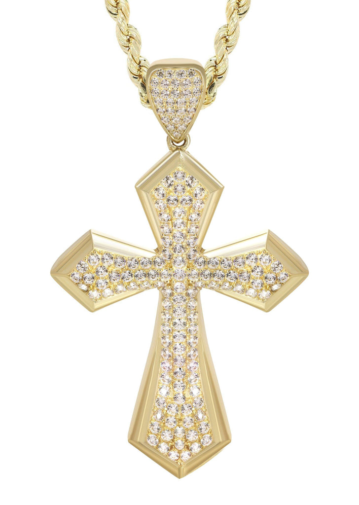 10K Yellow Gold Rope Chain & Cz Cross Pendant | Appx. 14.9 Grams chain & pendant FrostNYC 