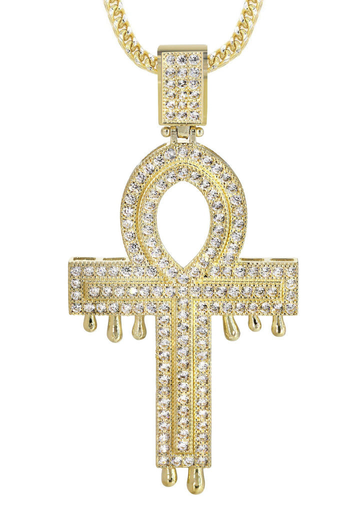 10K Yellow Gold Franco Chain & Cz Melting Ankh Pendant | Appx. 15.7 Grams chain & pendant FrostNYC 