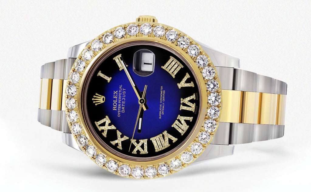 Rolex Datejust II Watch | 41 MM | 18K Yellow Gold & Stainless Steel | Custom Blue/Black Roman Dial | Oyster Band CUSTOM ROLEX FrostNYC 
