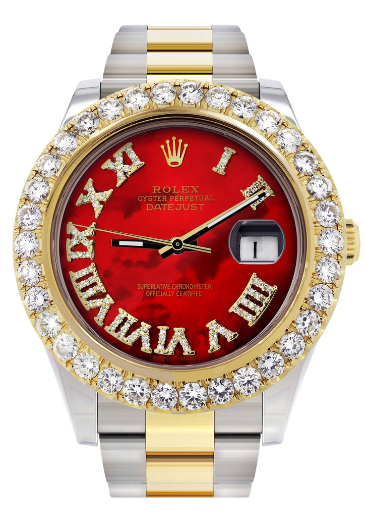 Rolex Datejust II Watch | 41 MM | 18K Yellow Gold & Stainless Steel | Custom Red Pearl Roman Dial | Oyster Band CUSTOM ROLEX FrostNYC 