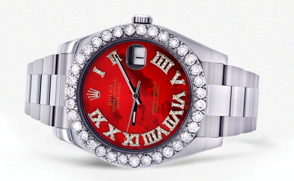 Rolex Datejust II Watch | 41 MM | Custom Red Pearl Roman Dial | Oyster Band CUSTOM ROLEX FrostNYC 