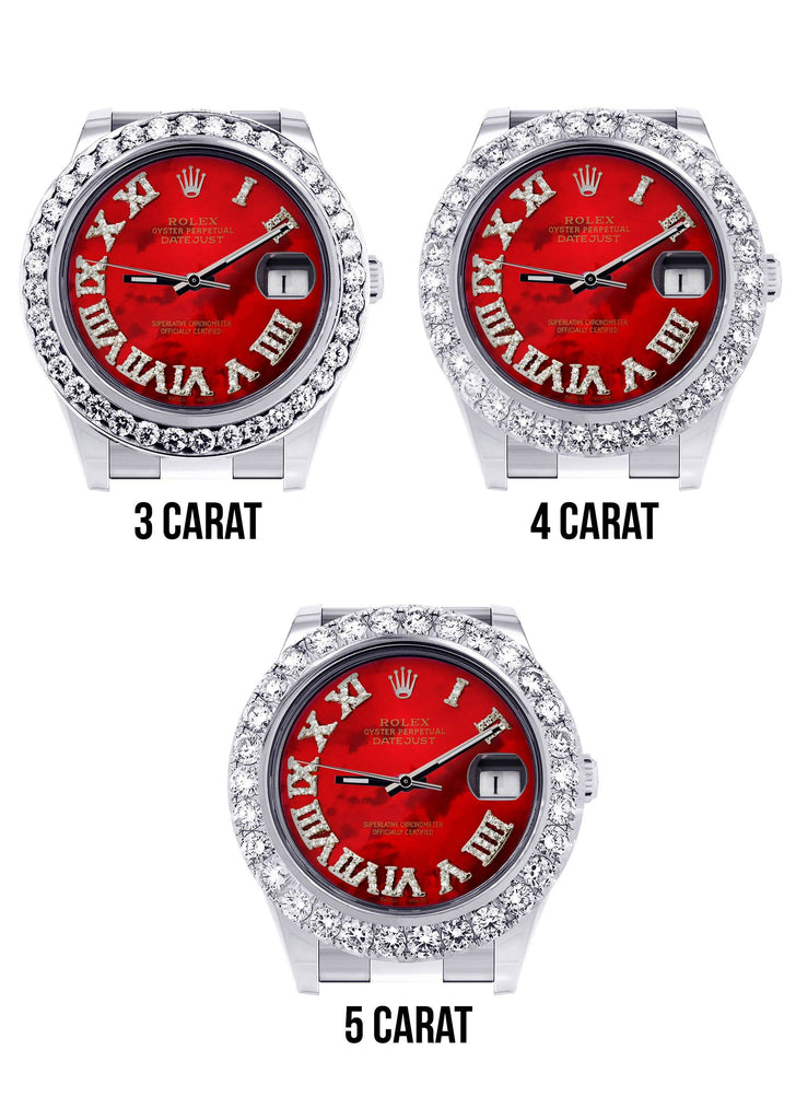 Rolex Datejust II Watch | 41 MM | Custom Red Pearl Roman Dial | Oyster Band CUSTOM ROLEX FrostNYC 