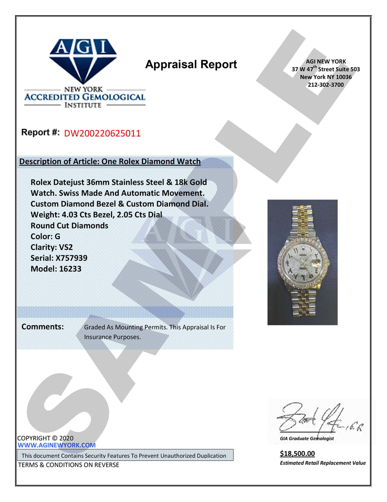 Womens Diamond Gold Rolex Watch | 1 Carat Bezel | 26Mm | Mother of Pearl Dial | Jubilee Band FrostNYC 