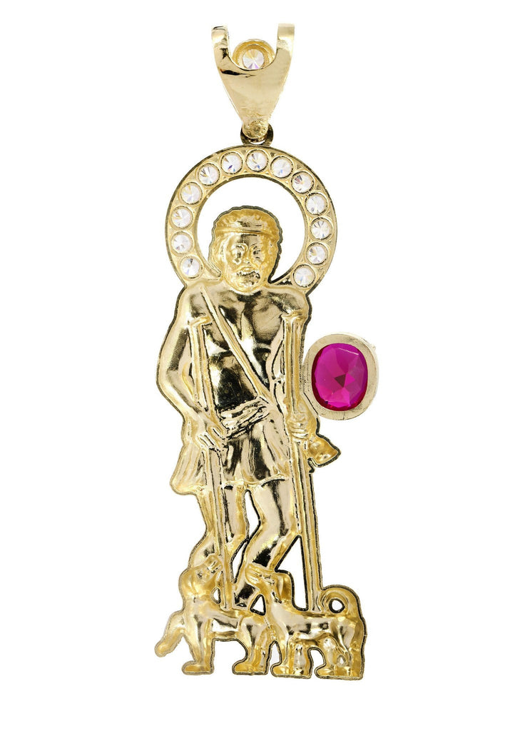 Big St. Lazaro & Cz 10K Yellow Gold Pendant. | 24.2 Grams MEN'S PENDANTS FROST NYC 