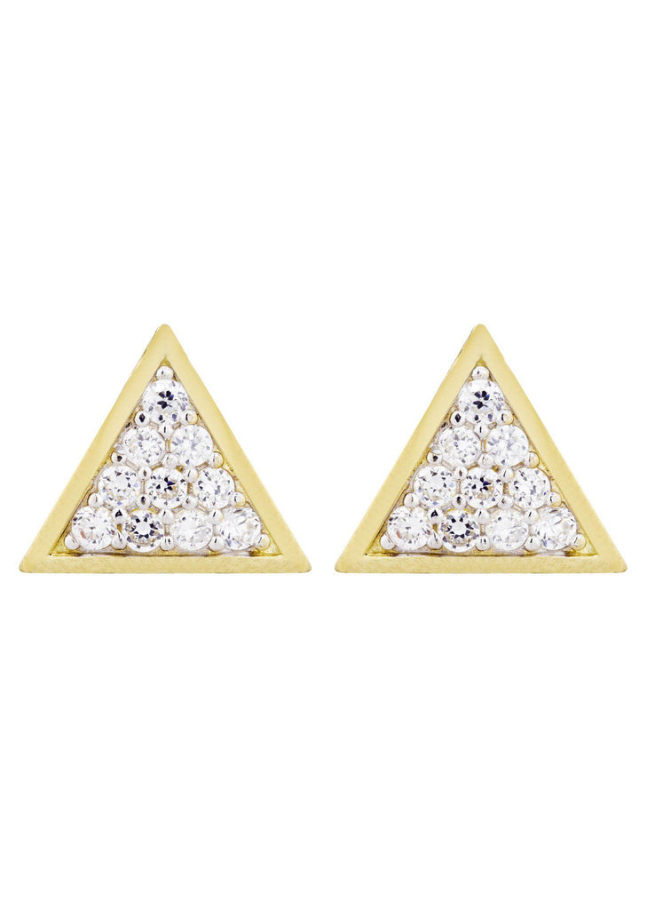 Triangle Cz 10K Yellow Gold Earrings | Appx 1/2 Inches Wide Gold Earrings For Men FROST NYC 