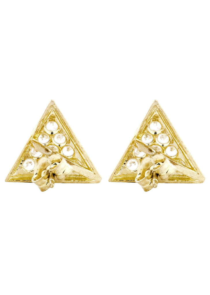 Triangle Cz 10K Yellow Gold Earrings | Appx 1/2 Inches Wide Gold Earrings For Men FROST NYC 