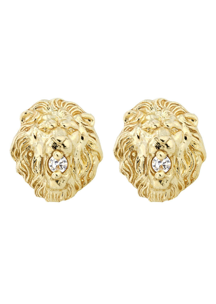 Lion Head 10K Yellow Gold Earrings | Appx 3/8 Inches Wide Gold Earrings For Men FROST NYC 