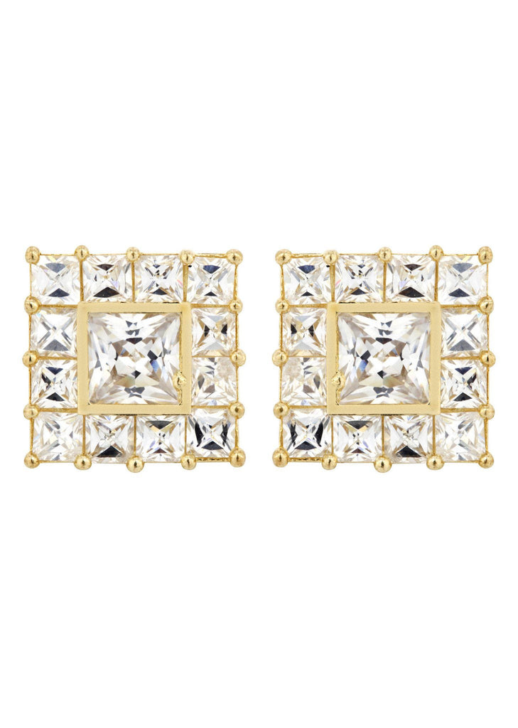 Princess Cz 10K Yellow Gold Earrings | Appx 1/2 Inches Wide Gold Earrings For Men FROST NYC 
