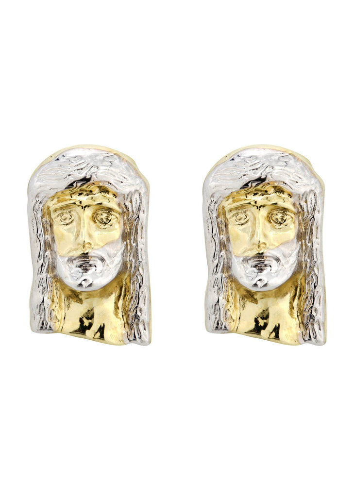 Jesus Head 10K Yellow Gold Earrings | Appx 3/8 Inches Wide Gold Earrings For Men FROST NYC 