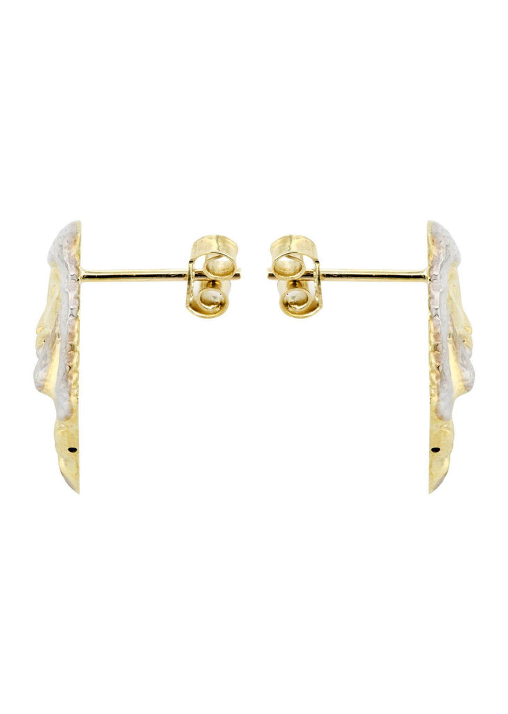 Jesus Head 10K Yellow Gold Earrings | Appx 1/2 Inches Wide Gold Earrings For Men FROST NYC 